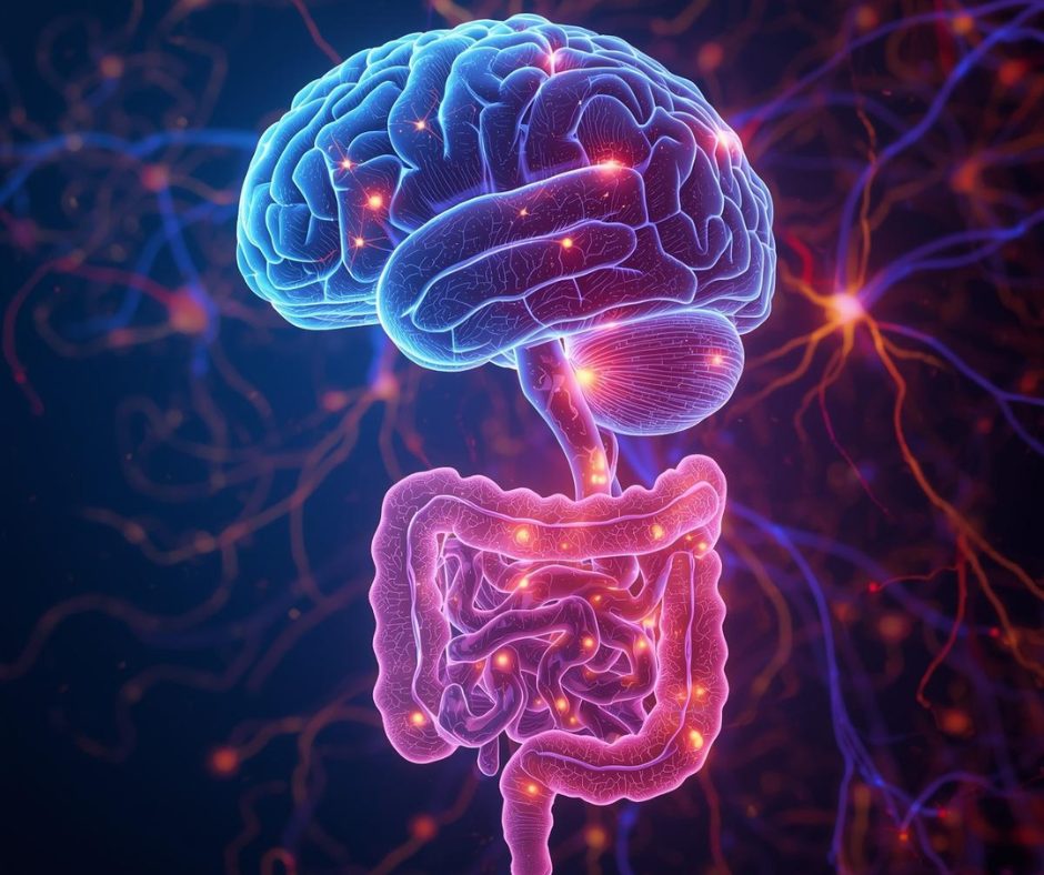 Illustration showing the gut brain connection and how the digestive system communicates with the body